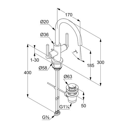 Kludi Nova Fonte Puristic bateria umywalkowa czarny mat 201183915