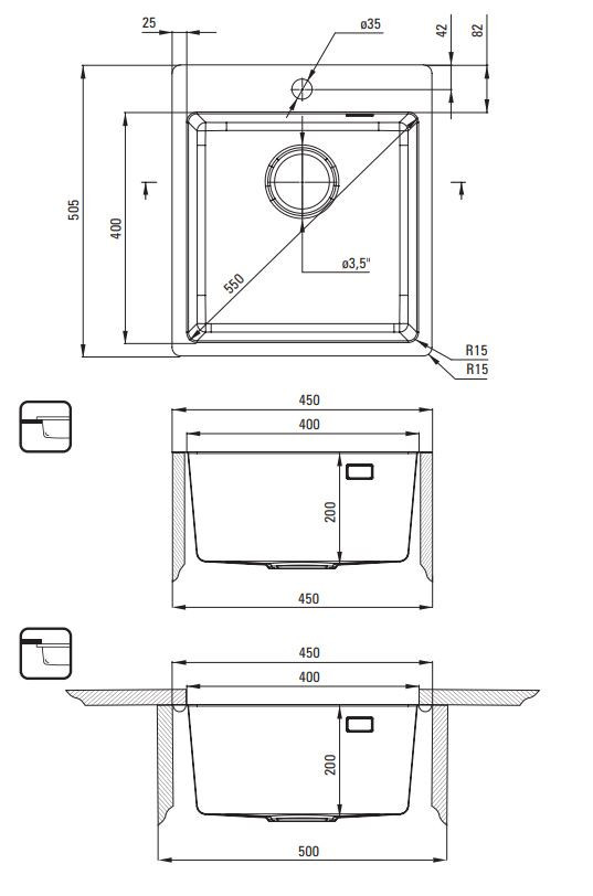 Deante Olfato Precious zlewozmywak 1 komora 45 wpuszczany / podwieszany titanium ZPO_D10A