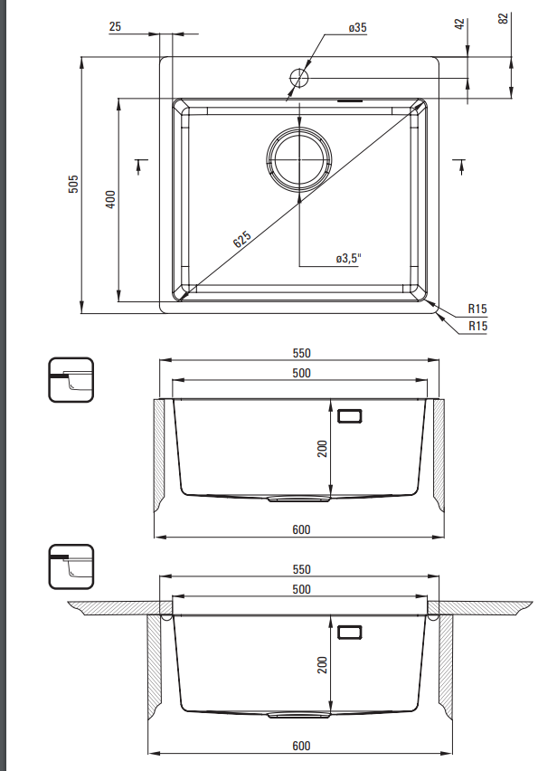 Deante Olfato Precious zlewozmywak 1 komora 55 wpuszczany / podwieszany titanium ZPO_D10B