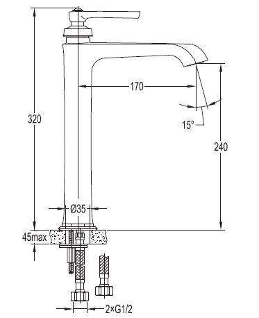 Omnires Armance bateria umywalkowa wysoka XL retro mosiądz szczotkowany AM5213BSB