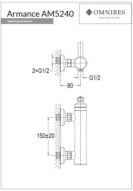Omnires Armance bateria prysznicowa retro mosiądz szczotkowany AM5240BSB
