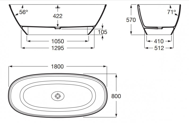 Roca Ariane wanna wolnostojąca 180x80 stonex biały połysk A248669000