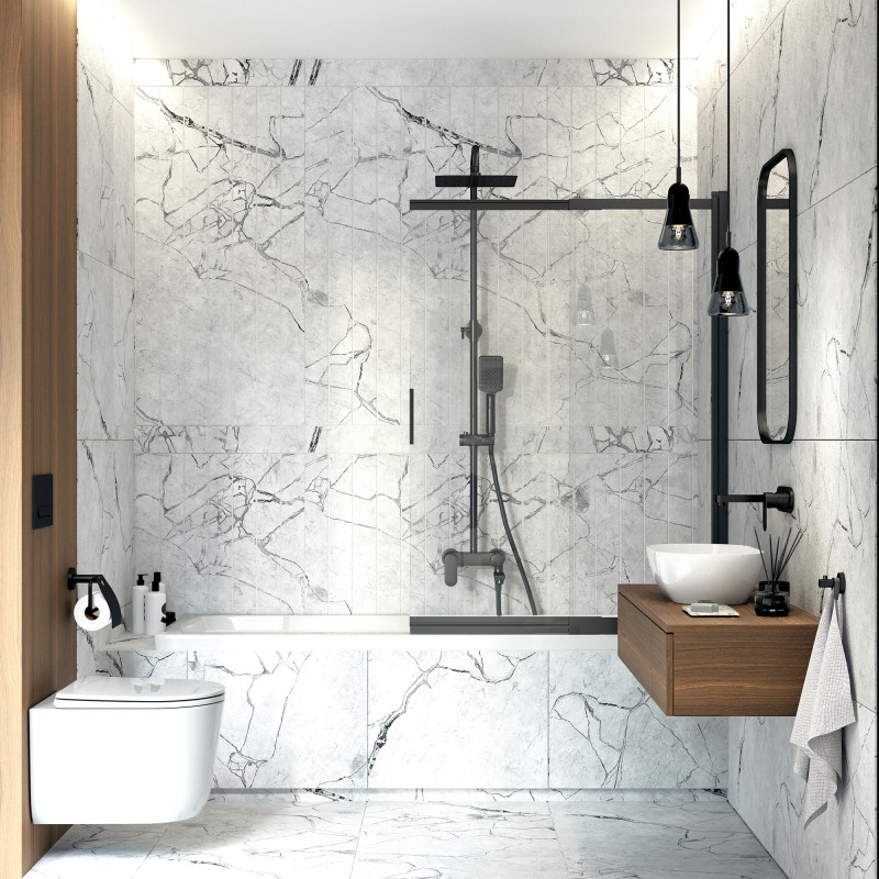 Deante Prizma parawan wannowy przesuwny 100x140 czarny/przeźroczyste Active Cover KTJN73R