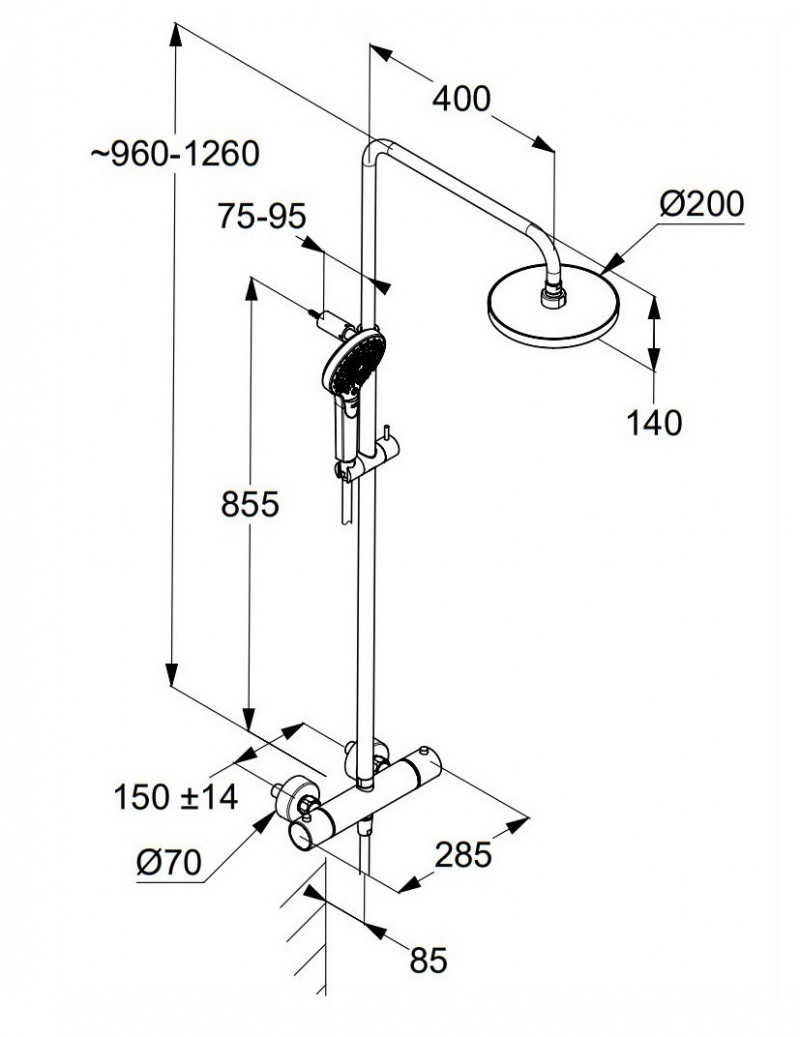 Kludi Dive Dual Shower System zestaw prysznicowy termostatyczny z deszczownicą chrom 690790500
