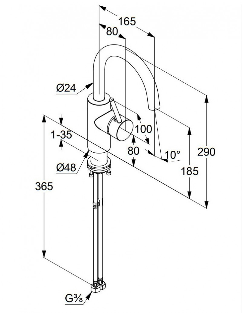 Kludi Bozz 185 jednouchwytowa bateria umywalkowa bez korka chrom 380280576