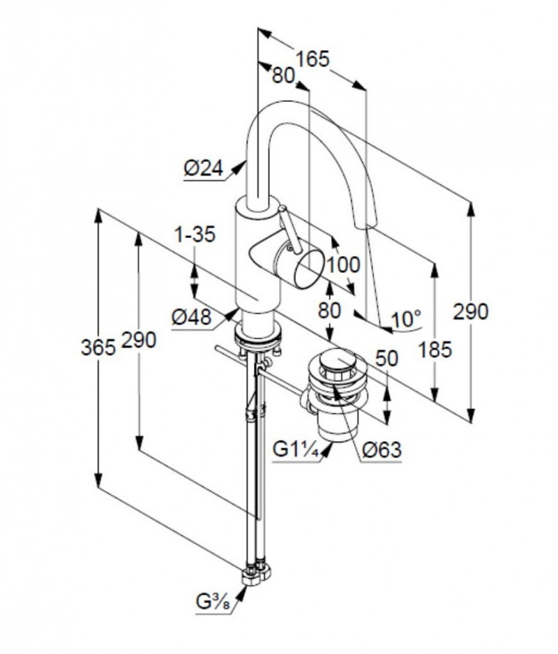 Kludi Bozz 185 jednouchwytowa bateria umywalkowa z korkiem chrom 380270576