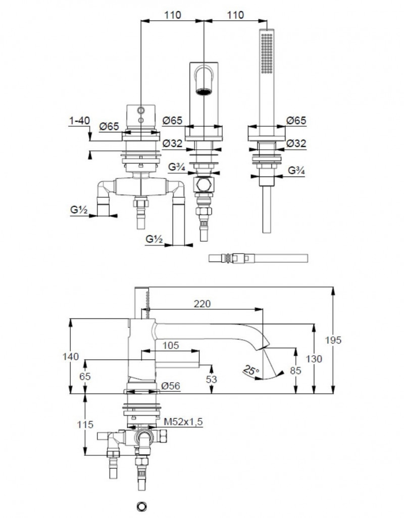 Kludi Bozz jednouchwytowa bateria wannowa trzyotworowa chrom 384480576