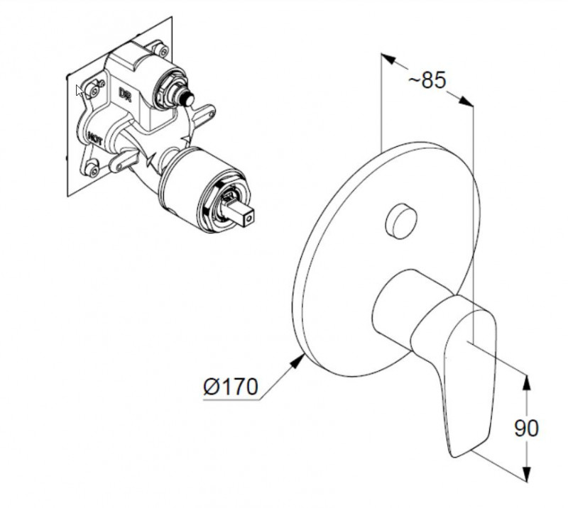 Kludi Pure&Solid Push&Switch bateria wannowo-prysznicowa podtynkowa chrom 346590575