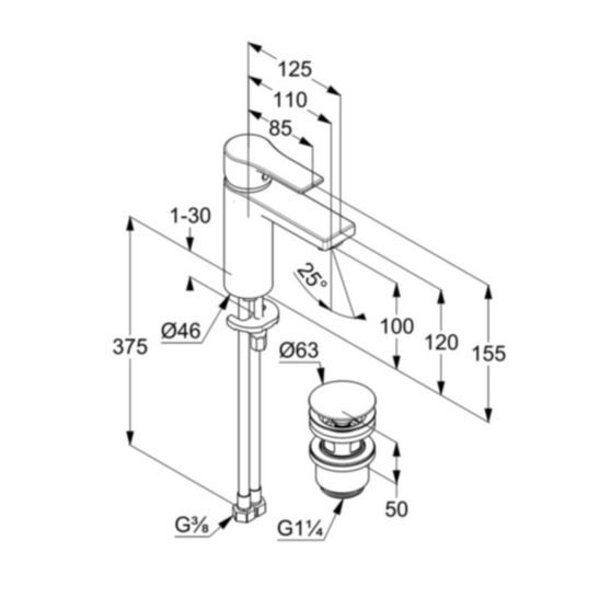Kludi Zenta SL jednouchwytowa bateria umywalkowa 100 DN 15 z korkiem klik-klak czarny mat 482983965