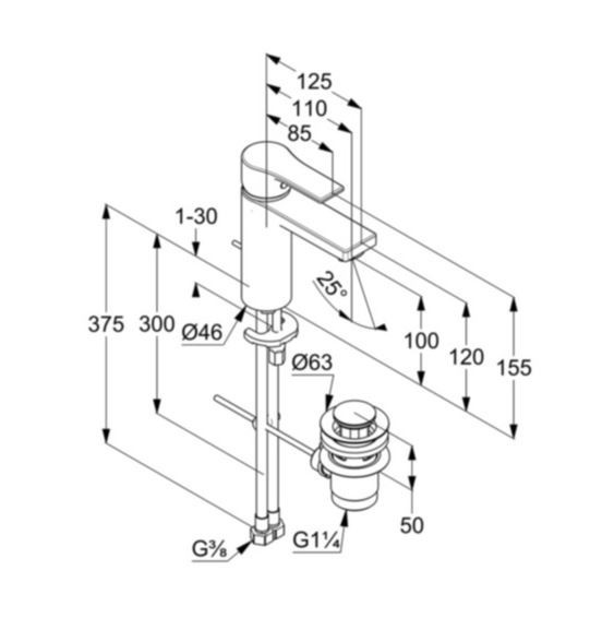 Kludi Zenta SL jednouchwytowa bateria umywalkowa 100 DN 15 z korkiem czarny mat 482903965