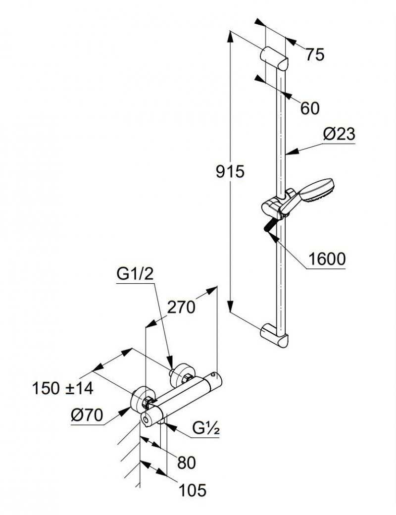 Kludi Logo Shower Duo zestaw prysznicowy 0,9 m z baterią natryskową termostatyczną chrom 685780500