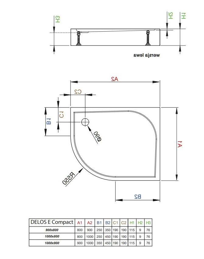 Radaway Delos E Compact brodzik półokrągły asymetryczny 100x80 prawy SDE1080-05R