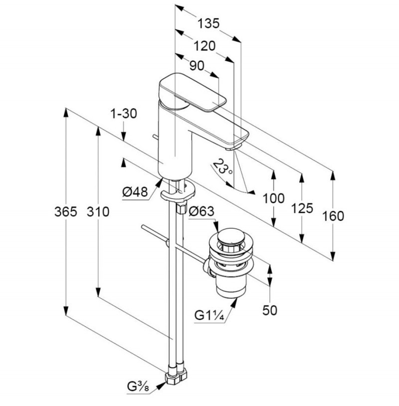 Kludi Pure&Style bateria umywalkowa 100 z korkiem automatycznym czarny mat 402903975