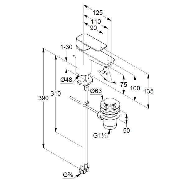 Kludi Pure&Style bateria umywalkowa 75 z korkiem automatycznym czarny mat 403823975
