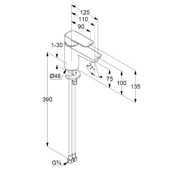Kludi Pure&Style bateria umywalkowa 75 bez korka czarny mat 400283975