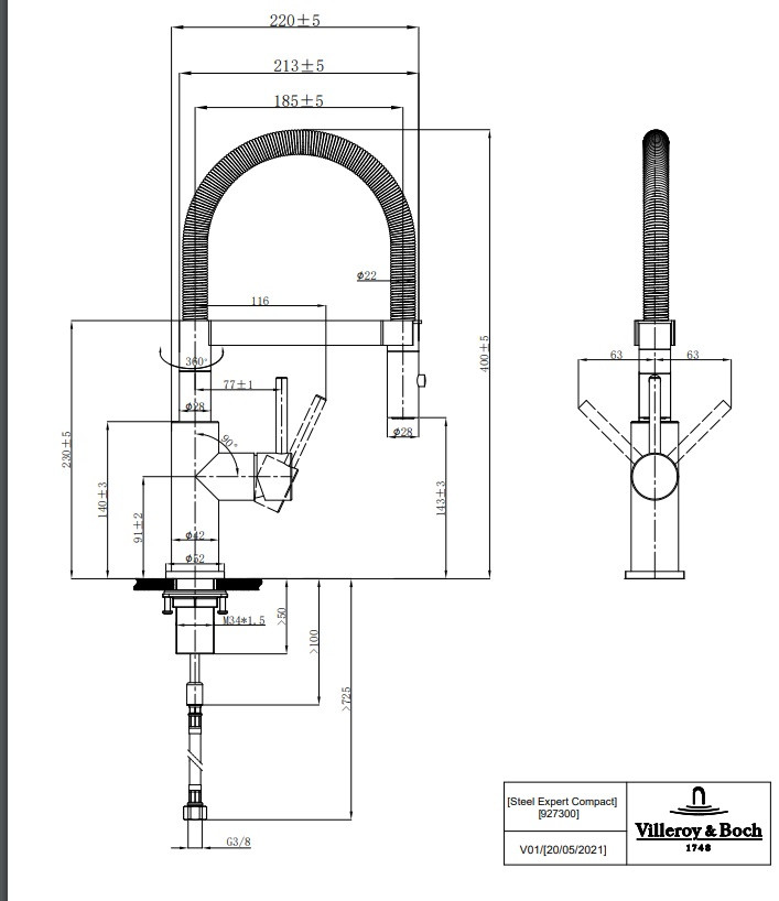 Villeroy&Boch Steel Expert Compact bateria kuchenna z elastyczną wylewką antracyt 92730005