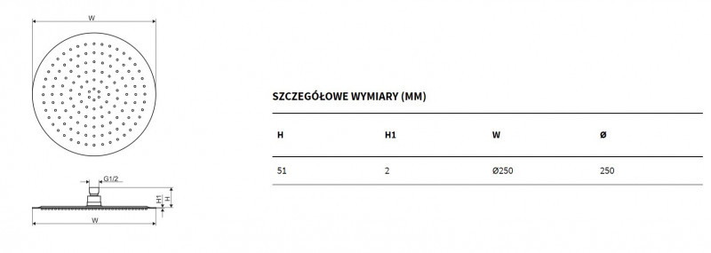 Excellent deszczownica głowica prysznicowa slim okrągła 25x25 złoty szczotkowany AREX.3025GB