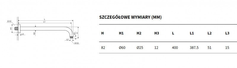 Excellent ramię prysznicowe ścienne 40 cm okrągłe złoty szczotkowany AREX.3140GB
