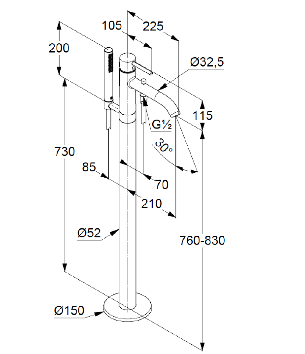 Kludi Bozz jednouchwytowa bateria wannowa wolnostojąca złoty szczotkowany 38590N076
