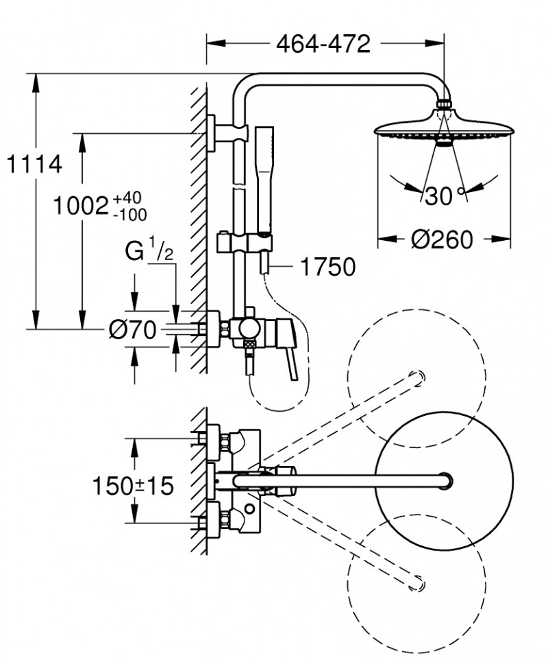 Grohe Euphoria Concetto System 260 zestaw prysznicowy z jednouchwytową baterią ścienną chrom 23061003
