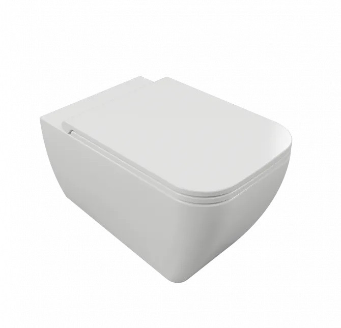 Esedra Quadra No-Rim muszla wisząca bezkołnierzowa + deska slim wolnoopadająca biały połysk CESD.WCSQDV + CESD.CWQDRF