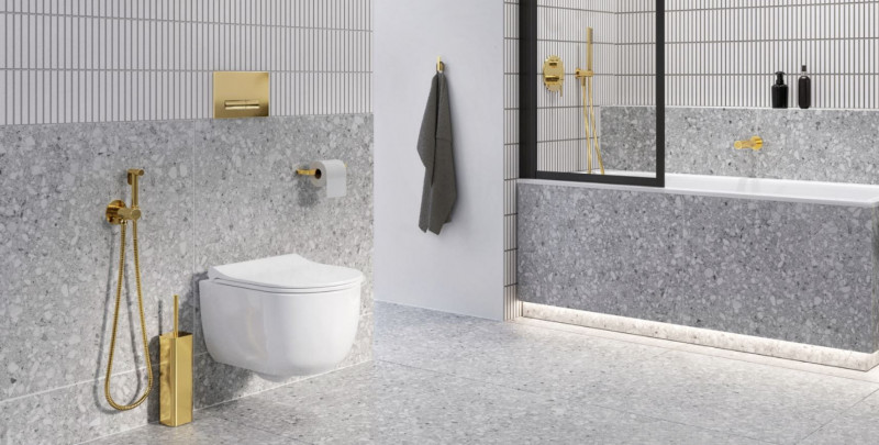 Excellent Riko szczotka WC wolnostojąca/mocowana do ściany złoty połysk DOEX.1617GL