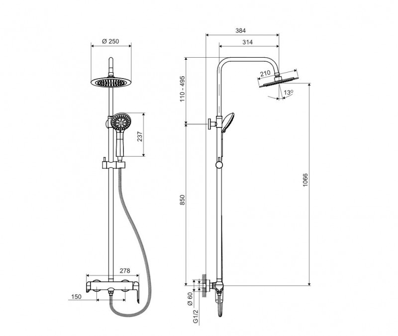 Actima Clever 2.0 zestaw prysznicowy z deszczownicą 25x25 chrom połysk AREX.4181CR