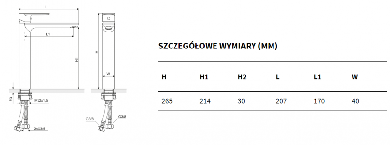 Actima Glad bateria umywalkowa wysoka złoty połysk ARNL.1102GL