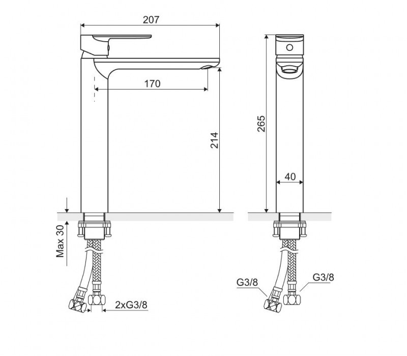 Actima Glad bateria umywalkowa wysoka chrom ARNL.1102CR