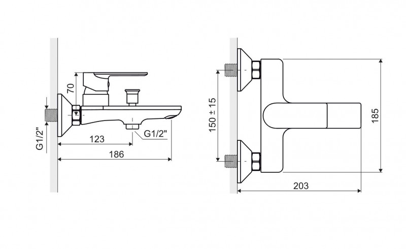 Actima Glad bateria wannowa ścienna chrom ARNL.1105CR