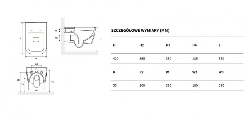 Esedra Quadra No-Rim muszla wisząca bezkołnierzowa + deska slim wolnoopadająca biały połysk CESD.WCSQDV + CESD.CWQDRF
