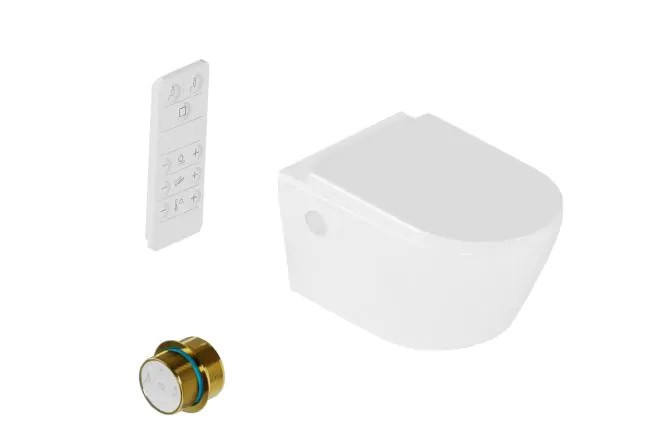 Excellent Dakota 2.0 D2 toaleta myjąca muszla wisząca z deską z funkcją bidetu biały + pilot +pokrętło złote ZEPR.0124.03