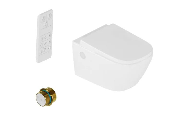 Excellent Dakota 2.0 S2 toaleta myjąca muszla wisząca z deską z funkcją bidetu biały + PILOT + pokrętło złote ZEPR.0124.06