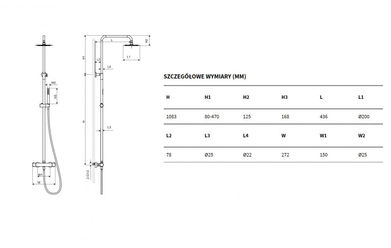 Excellent Rain Termo Round termostatyczny zestaw prysznicowy z deszczownicą 20x20 złoty połysk ARAC.SY.107GL