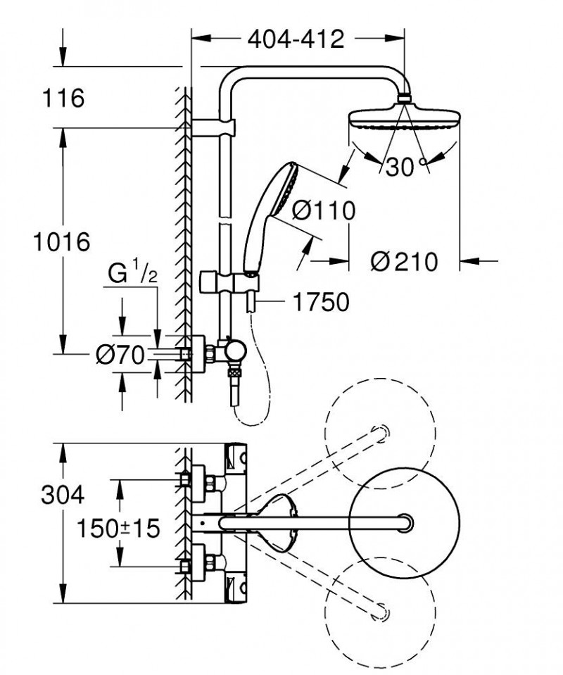 Grohe Tempesta System 210 zestaw prysznicowy termostatyczny z deszczownicą chrom 26811001