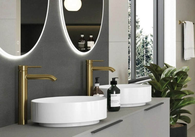 Kludi Bozz 240 jednouchwytowa bateria umywalkowa wysoka bez korka złoty szczotkowany 38286N076