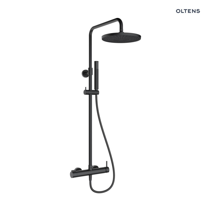 Oltens Molle kolumna zestaw prysznicowy z deszczownicą i słuchawką czarny mat 36504300