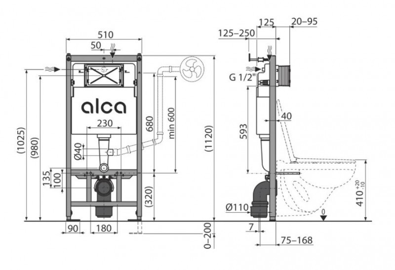 Alca Sadromodul stelaż podtynkowy z systemem fresh 112cm do WC AM101/1120