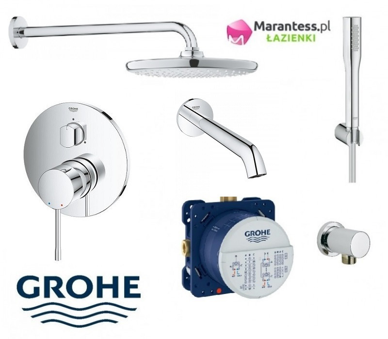 Grohe Essence zestaw podtynkowy z deszczownicą Tempesta 250 Rain 25 cm, słuchawką  i wylewką kompletny 24092001WAN23