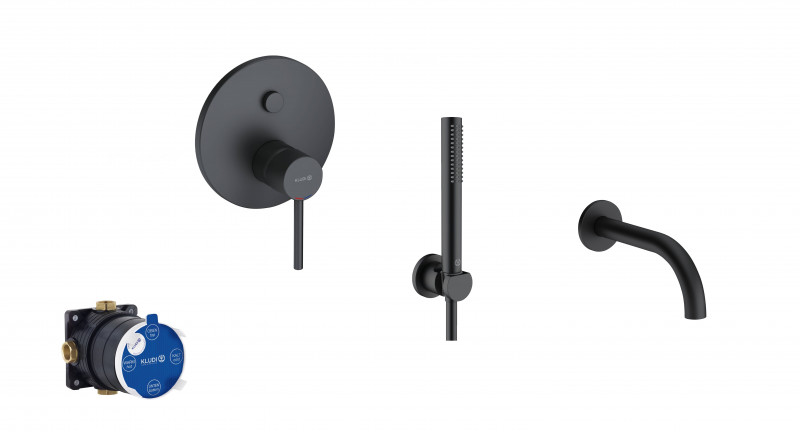 Kludi Bozz Push&Switch kompletny zestaw podtynkowy wannowy z wylewką czarny mat BOZZP&SWANNACZ