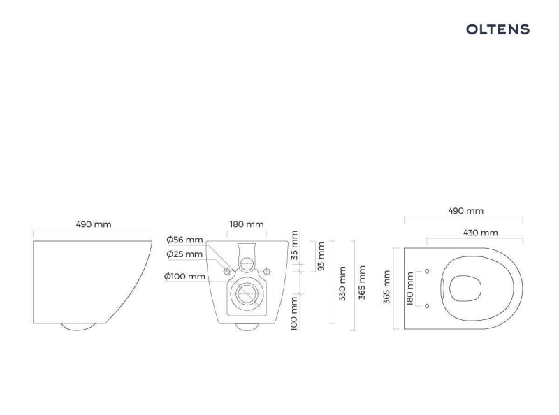Oltens Hamnes Kort Stille muszla wisząca PureRim SilentWhirl z powłoką SmartClean z deską wolnoopadającą biały 42526000