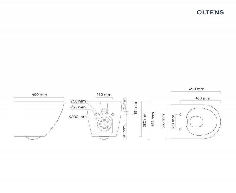 Oltens Hamnes Kort Stille muszla wisząca PureRim SilentWhirl z powłoką SmartClean z deską wolnoopadającą biały 42525000