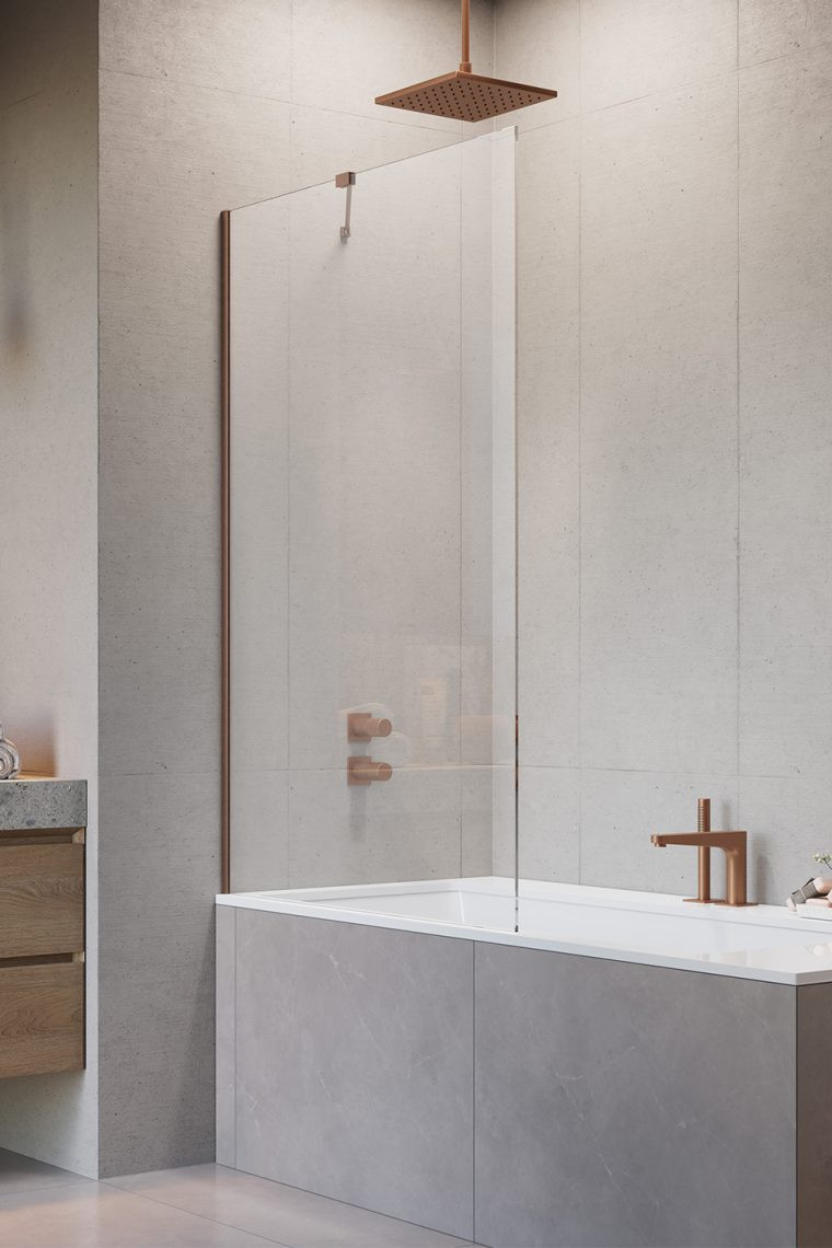 Radaway Modo New Brushed Copper PNJ II parawan nawannowy jednoczęściowy 90 cm L/P miedź szczotkowana przeźroczyste Easy Clean 10006090-93-01