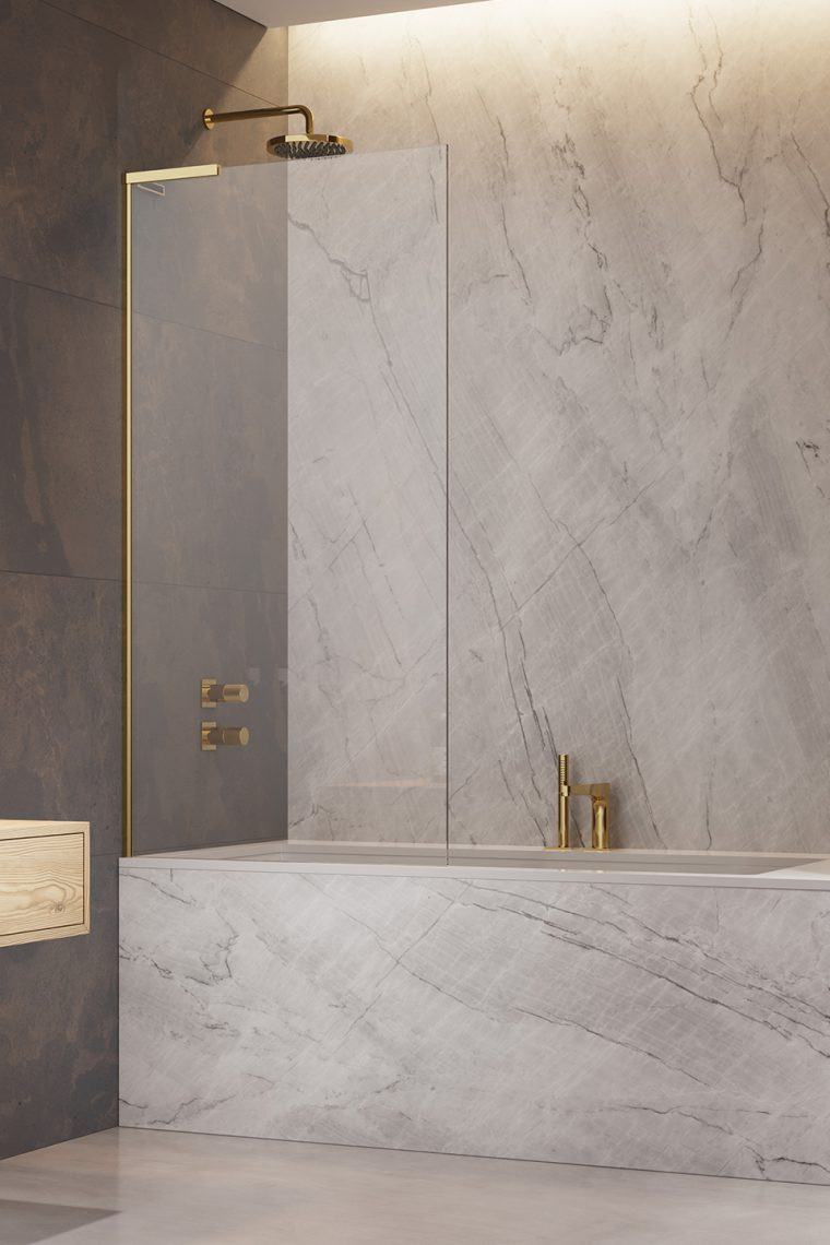 Radaway Modo SL Gold PNJ II parawan nawannowy jednoczęściowy 90 cm lewy złoty przeźroczyste Easy Clean 10316090-09-01L