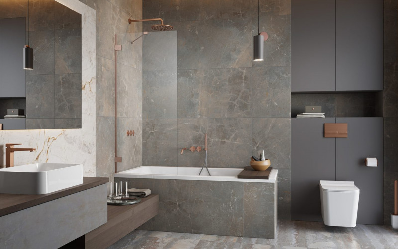 Radaway Essenza Pro Brushed Copper PNJ II parawan nawannowy jednoczęściowy 50 cm L/P miedź szczotkowana przeźroczyste Easy Clean 10101050-93-01