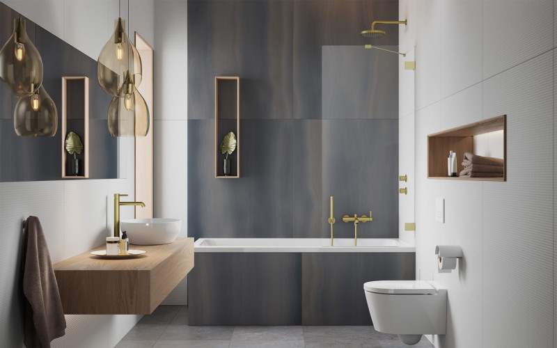 Radaway Essenza Pro Brushed Gold PNJ II parawan nawannowy jednoczęściowy 50 cm L/P złoty szczotkowany przeźroczyste Easy Clean 10101050-99-01