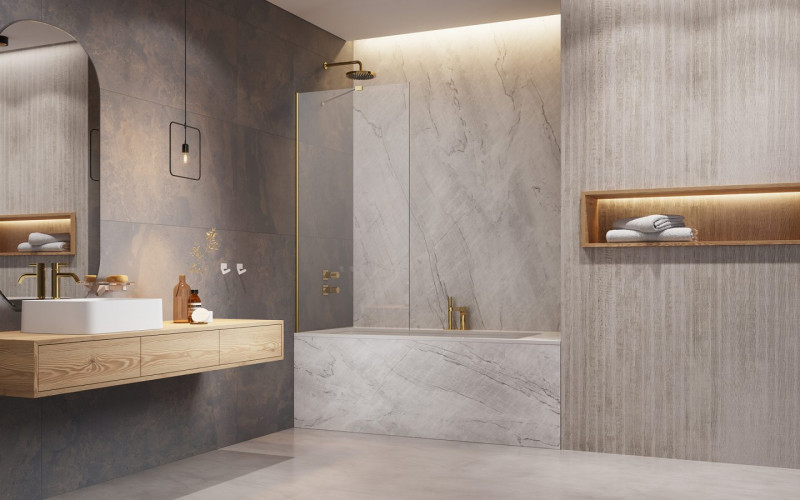 Radaway Modo New Gold PNJ II parawan nawannowy jednoczęściowy 50 cm L/P złoty przeźroczyste Easy Clean 10006050-09-01