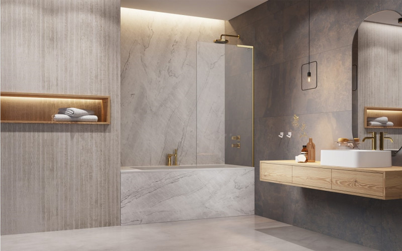 Radaway Modo SL Gold PNJ II parawan nawannowy jednoczęściowy 90 cm prawy złoty przeźroczyste Easy Clean 10316090-09-01R