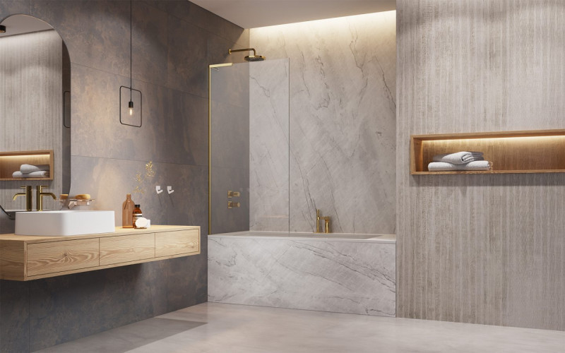 Radaway Modo SL Gold PNJ II parawan nawannowy jednoczęściowy 100 cm lewy złoty przeźroczyste Easy Clean 10316100-09-01L