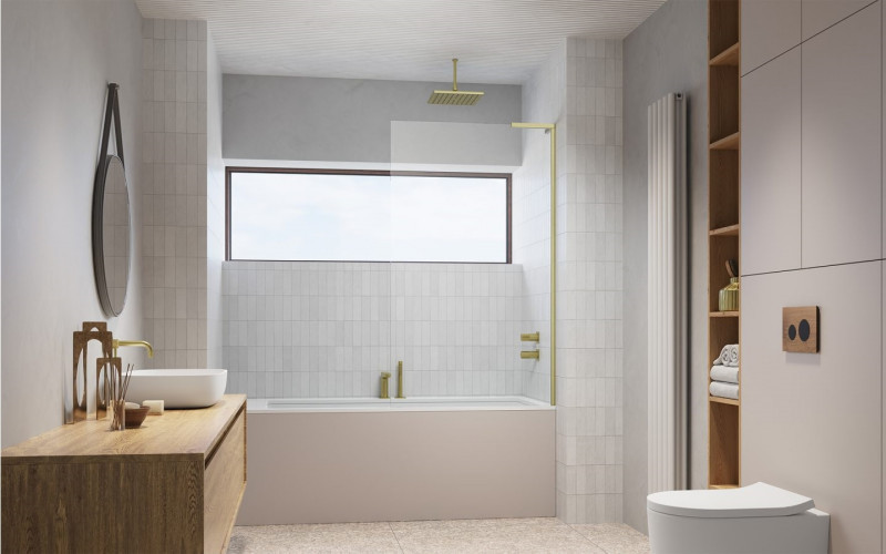 Radaway Modo SL Brushed Gold PNJ II parawan nawannowy jednoczęściowy 100 cm prawy złoty szczotkowany przeźroczyste Easy Clean 10316100-99-01R